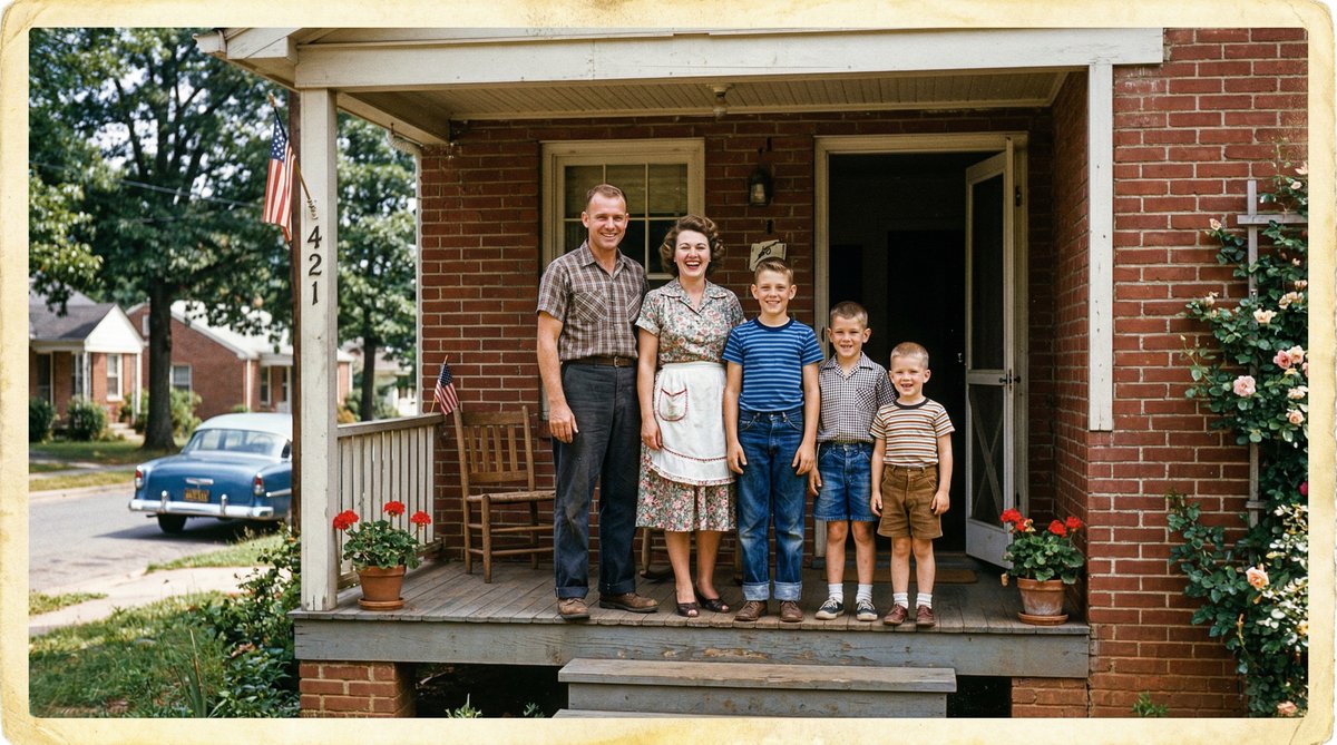 The Mitchell family on Shamrock Drive, Charlotte, circa 1955