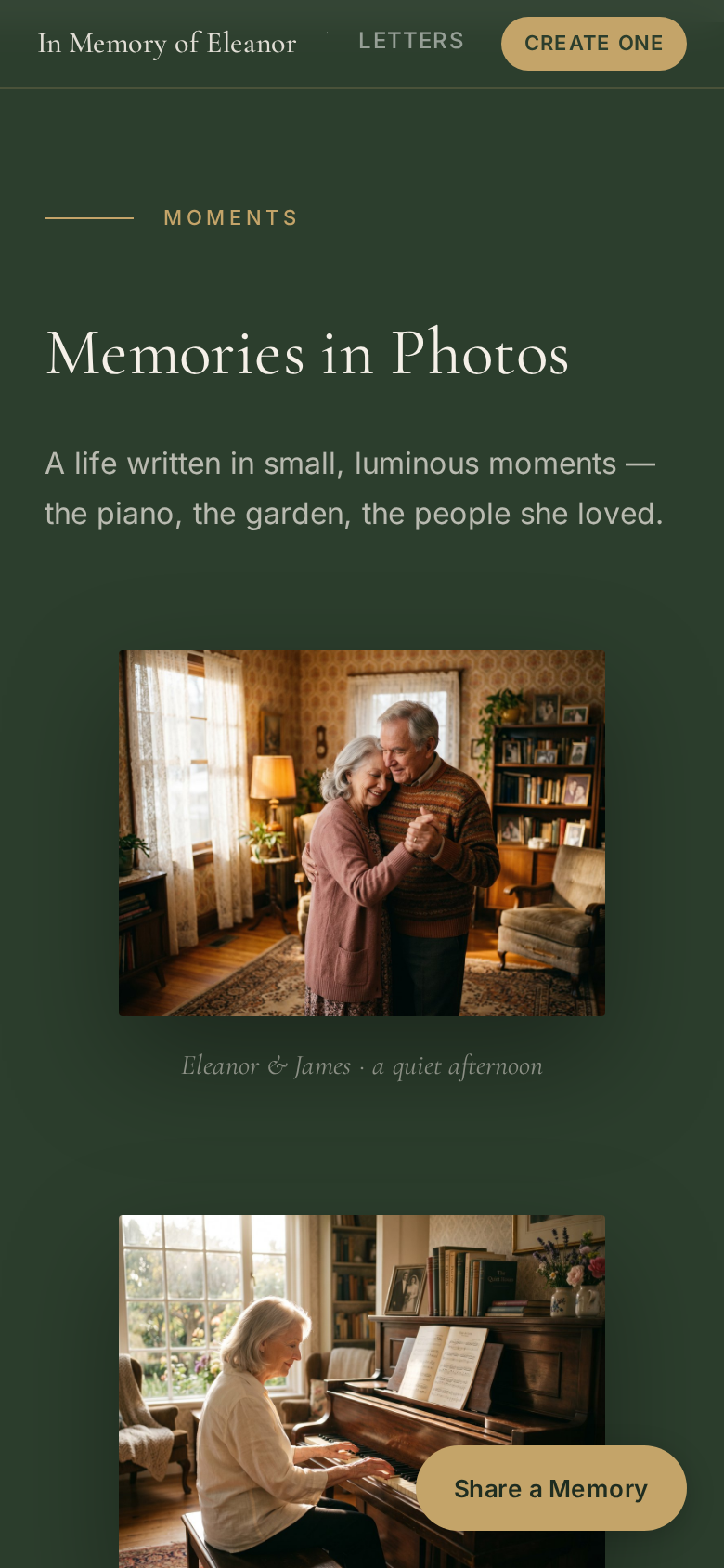 Photo gallery on a memorial page