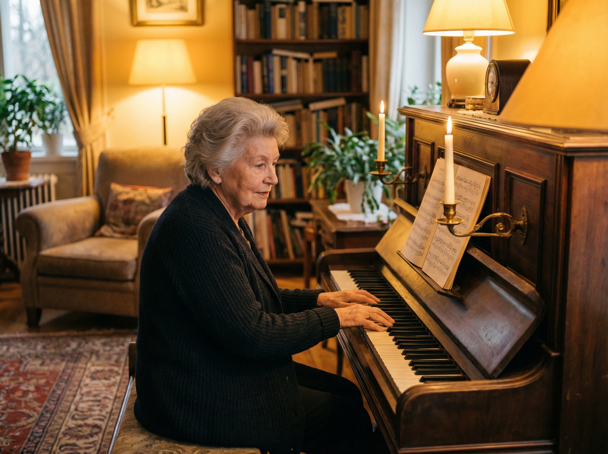Eleanor at the parlor piano.