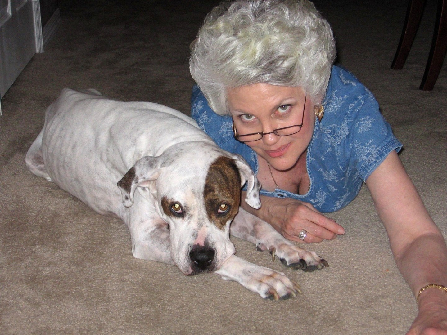 Patches lying on the floor with my grandmother